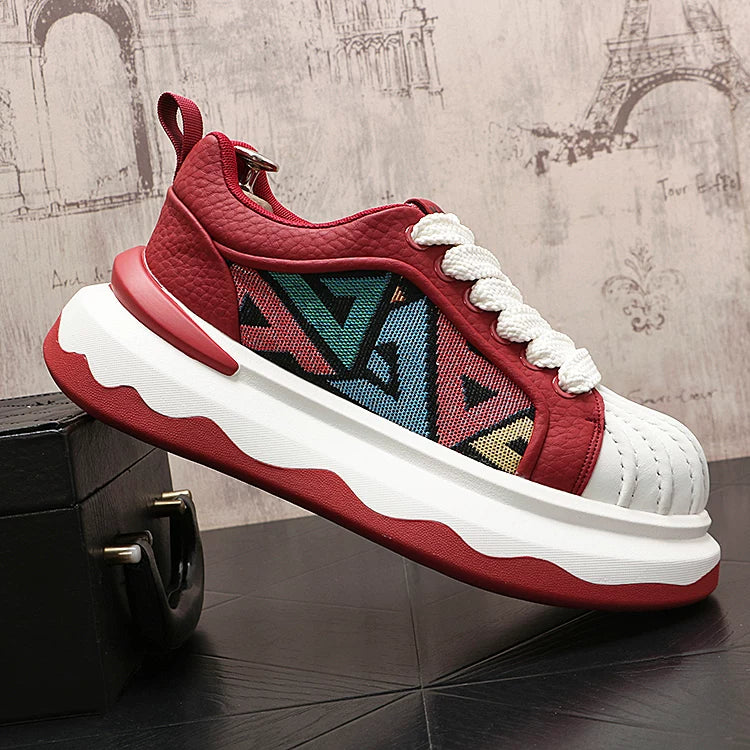 Men's 2026 New Platform Lace-Up Low-Top Color-Block Casual Skate Shoes