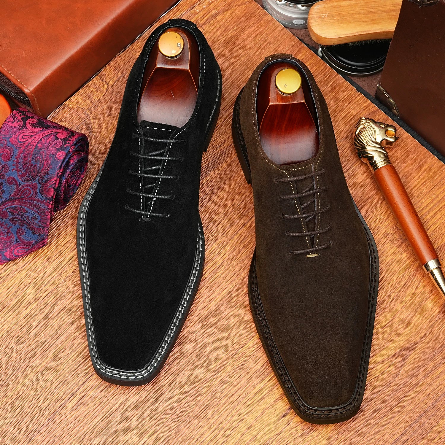 Men's Genuine Leather Oxford Shoes, Suede, Square Toe