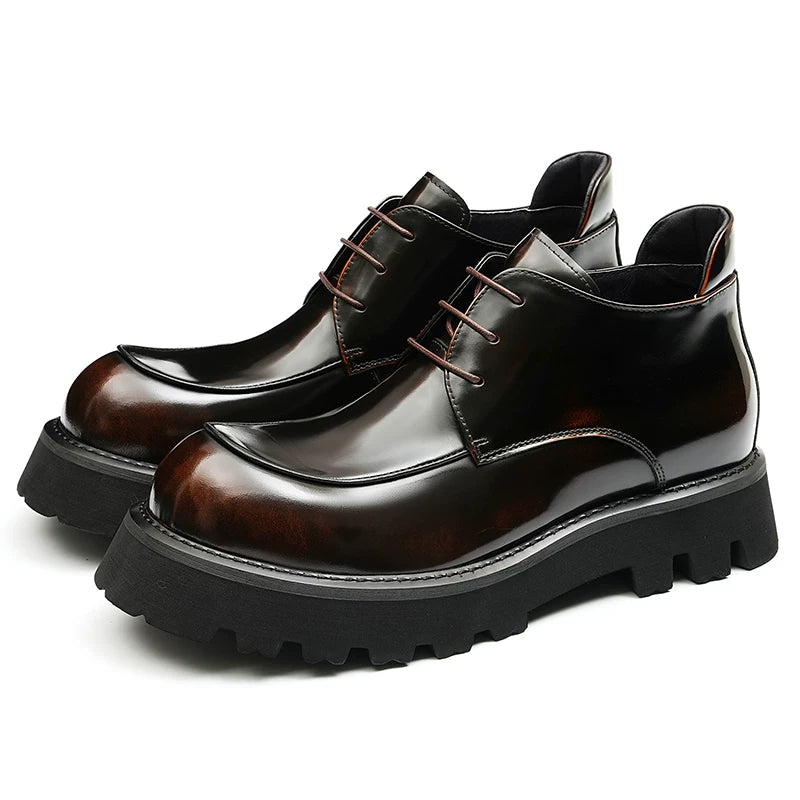 Men's Genuine Leather Martin Boots, Thick Sole, Patent Leather