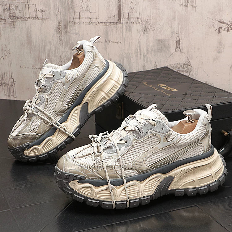 Men's Height-Increasing Mesh Korean Style Retro Distressed Casual Dad Shoes