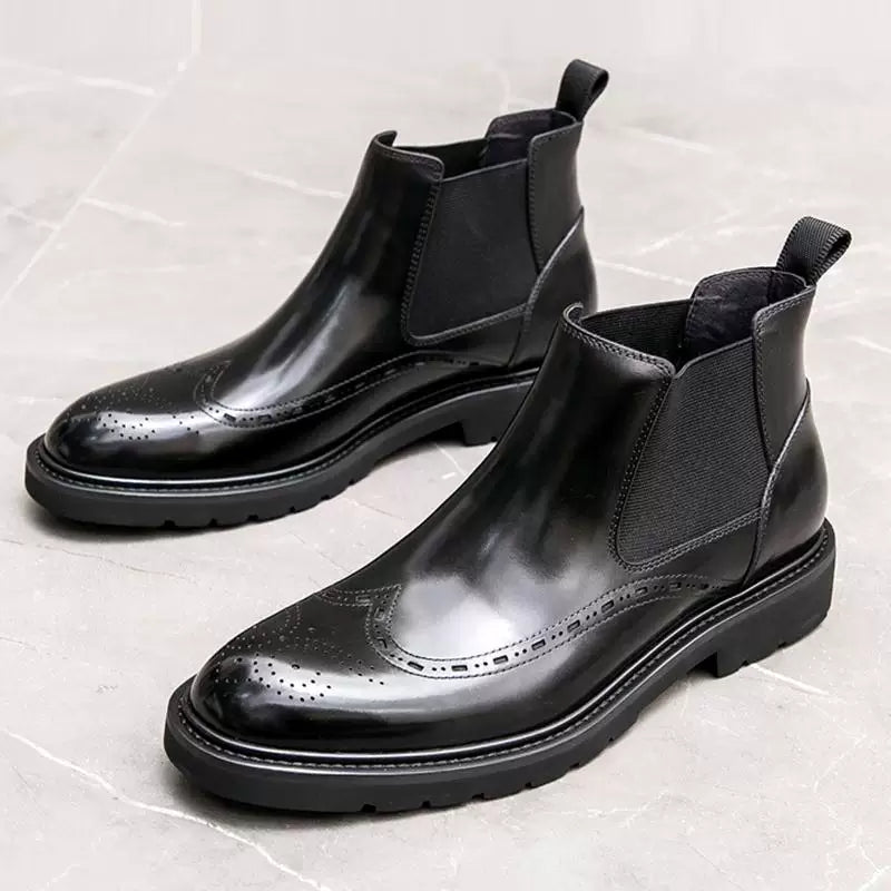 Men's Genuine Leather Martin Boots, Thick Sole, Round Toe