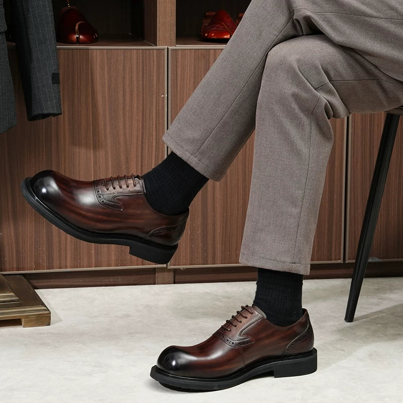 Men's Genuine Leather Leather Shoes, Round Toe, British Style