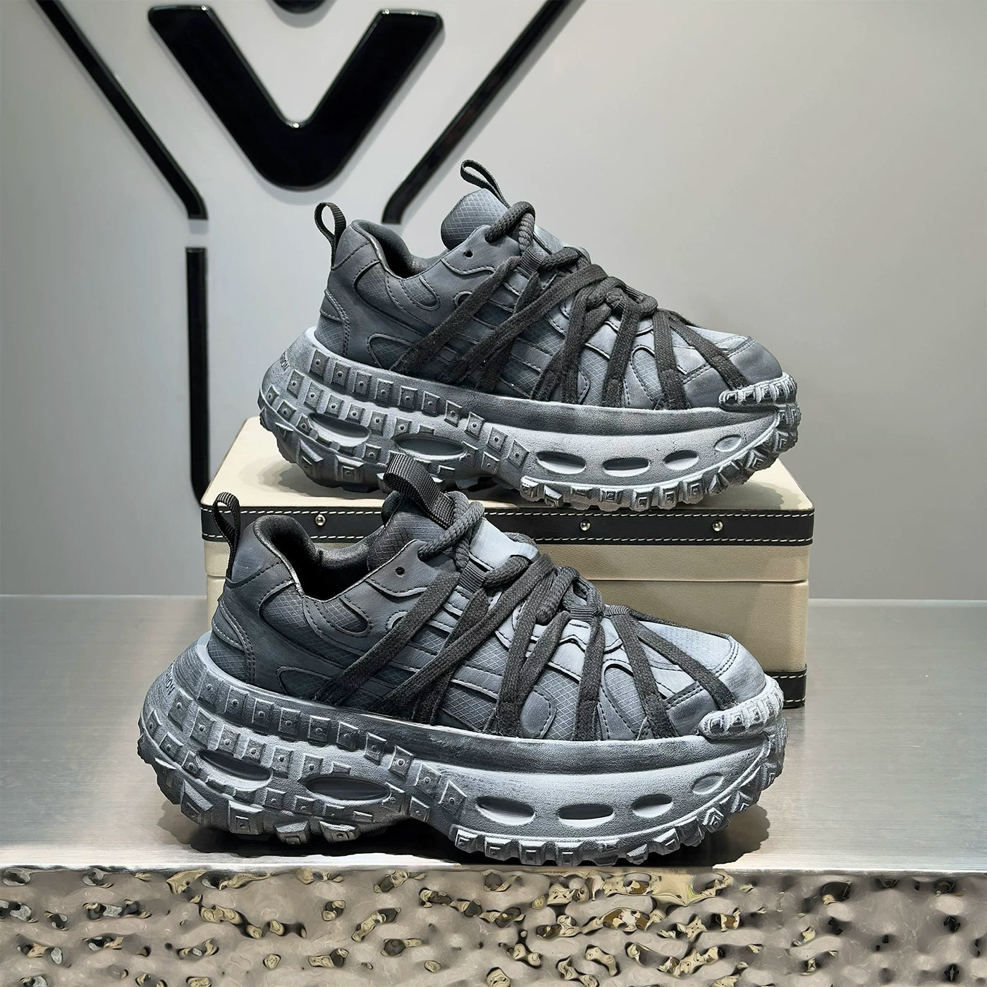 Men's Height-Increasing Platform Breathable Retro Chunky Dad Sneakers