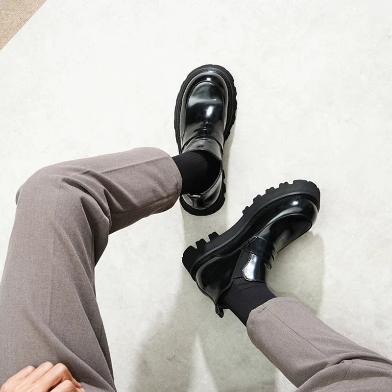 Men's Genuine Leather Martin Boots, Height Increasing, Thick Sole