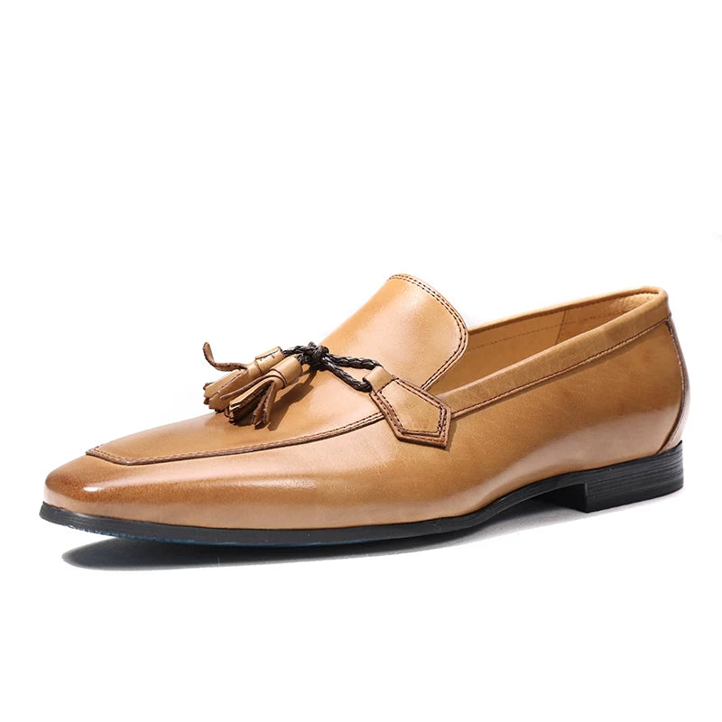Men's Genuine Leather Loafers, Square Toe, Slip-On