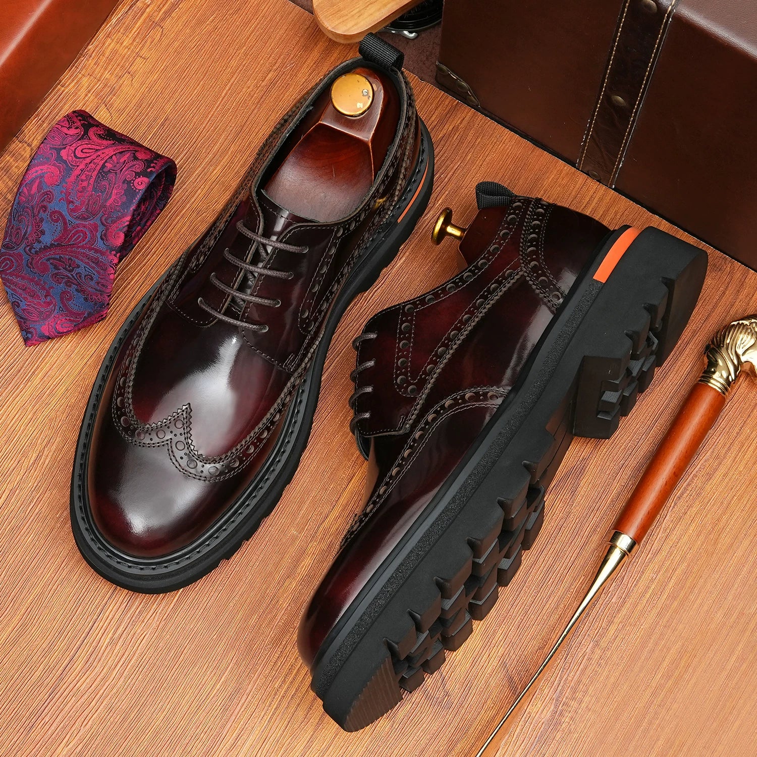 Men's Genuine Leather Derby Shoes, Height Increasing, Thick Sole
