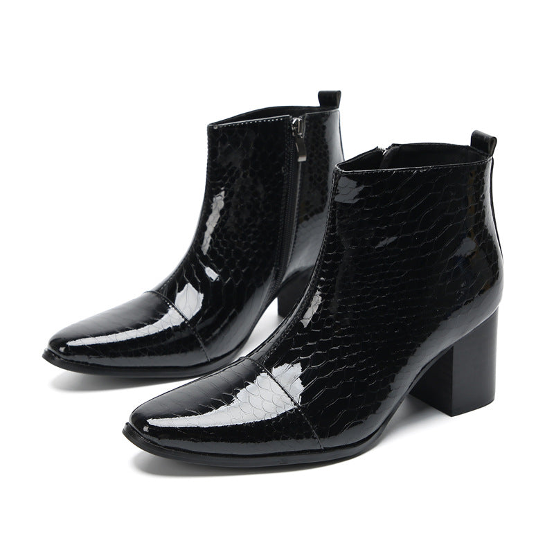 Men's Black Leather Martin Boots – British Style, Height Increasing