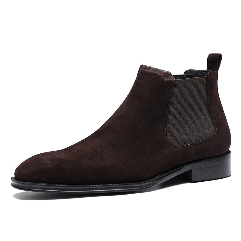 Men's Genuine Leather Chelsea Boots, Handmade, Square Toe