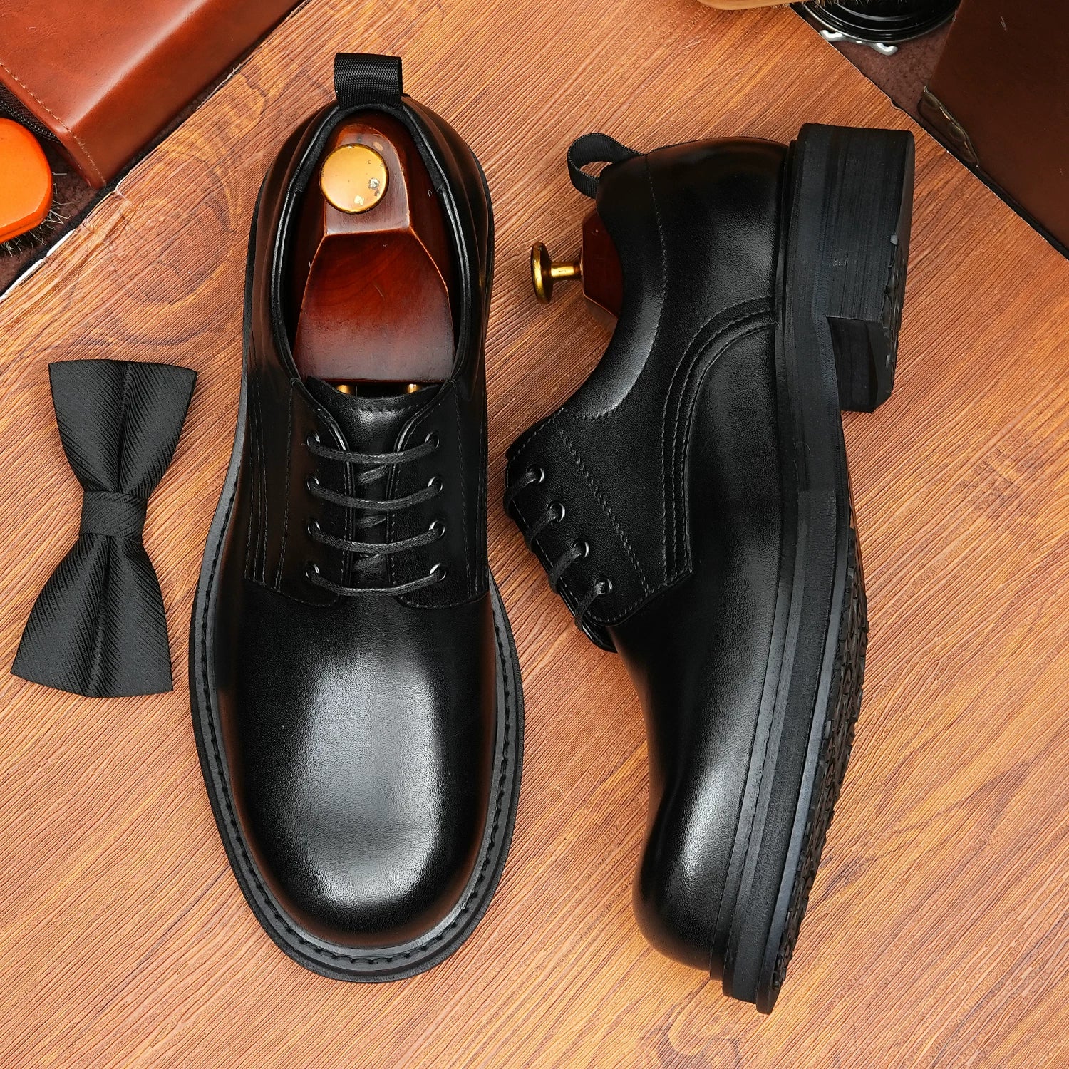 Men's Genuine Leather Derby Shoes, Height Increasing, Thick Sole