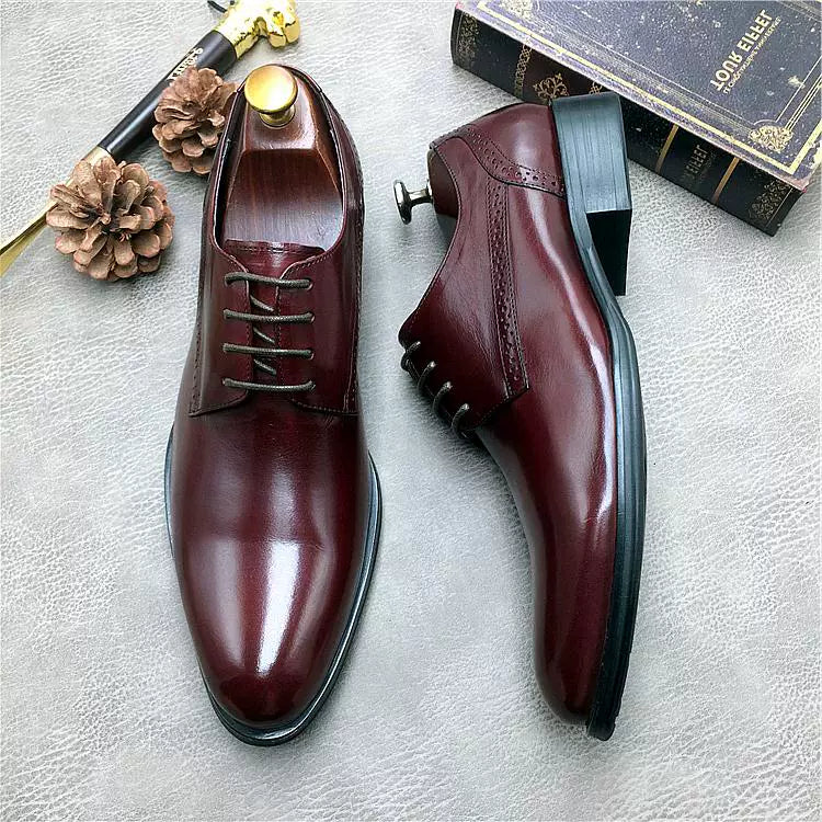 Men's Genuine Leather Derby Shoes, Pointed Toe, Lace-Up