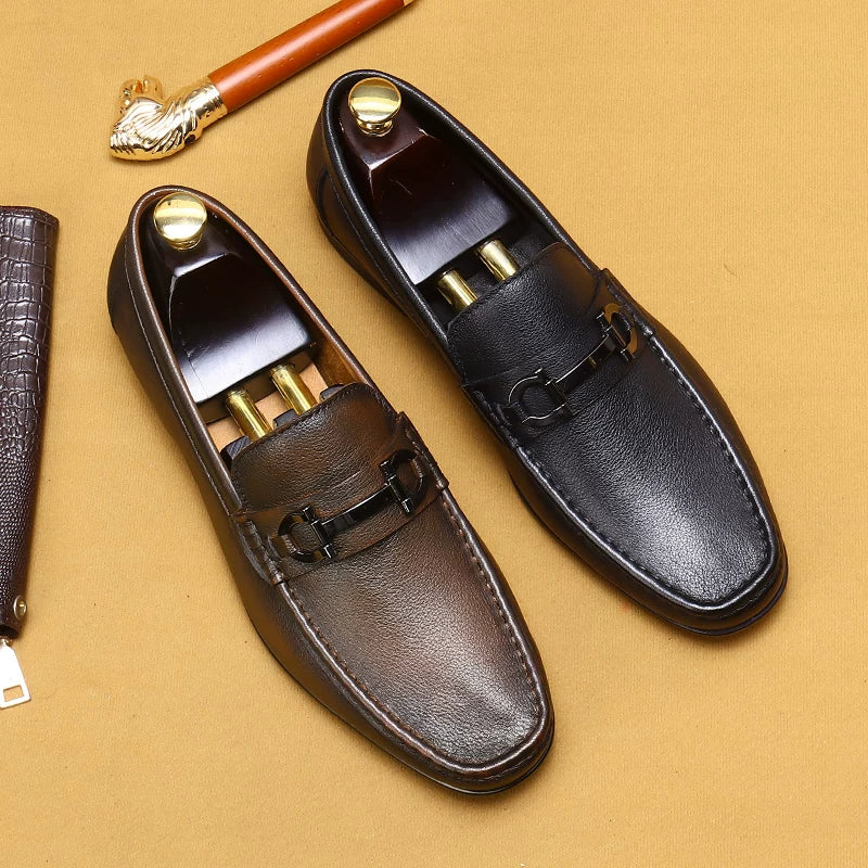 Men's Genuine Leather Loafers, Slip-On, British Style