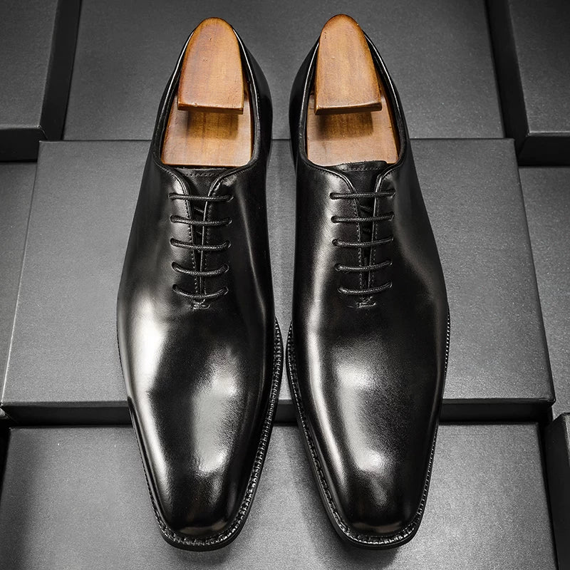 Men's Genuine Leather Leather Shoes, Handmade, Square Toe