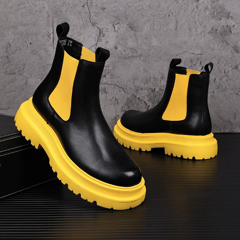 Men's Genuine Leather Martin Boots, Height Increasing, Thick Sole