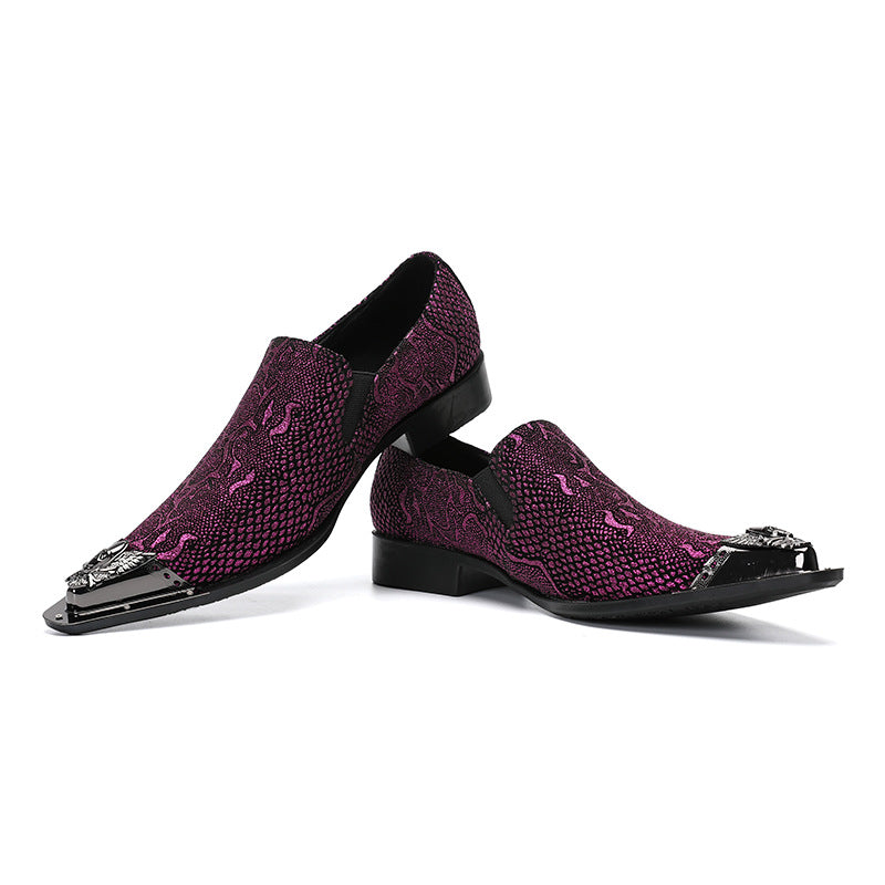 Men's Red Leather Formal Shoes – Pointed Toe, Crocodile Pattern