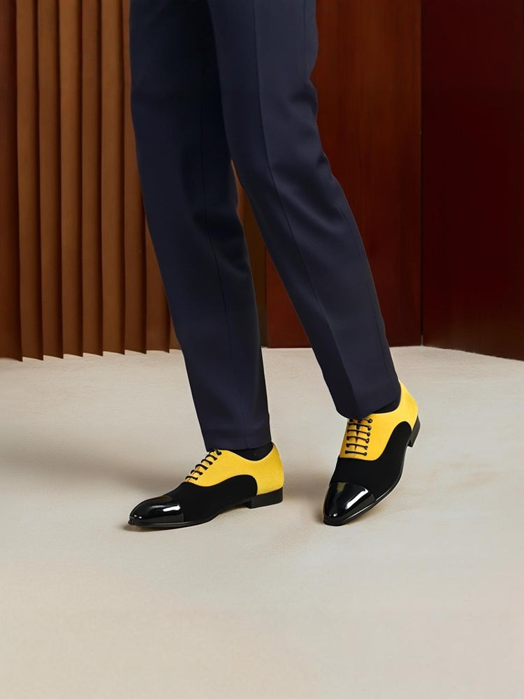 European and American style gold and black velvet stitching men's lace-up formal shoes banquet party trendy yuppie shoes large size