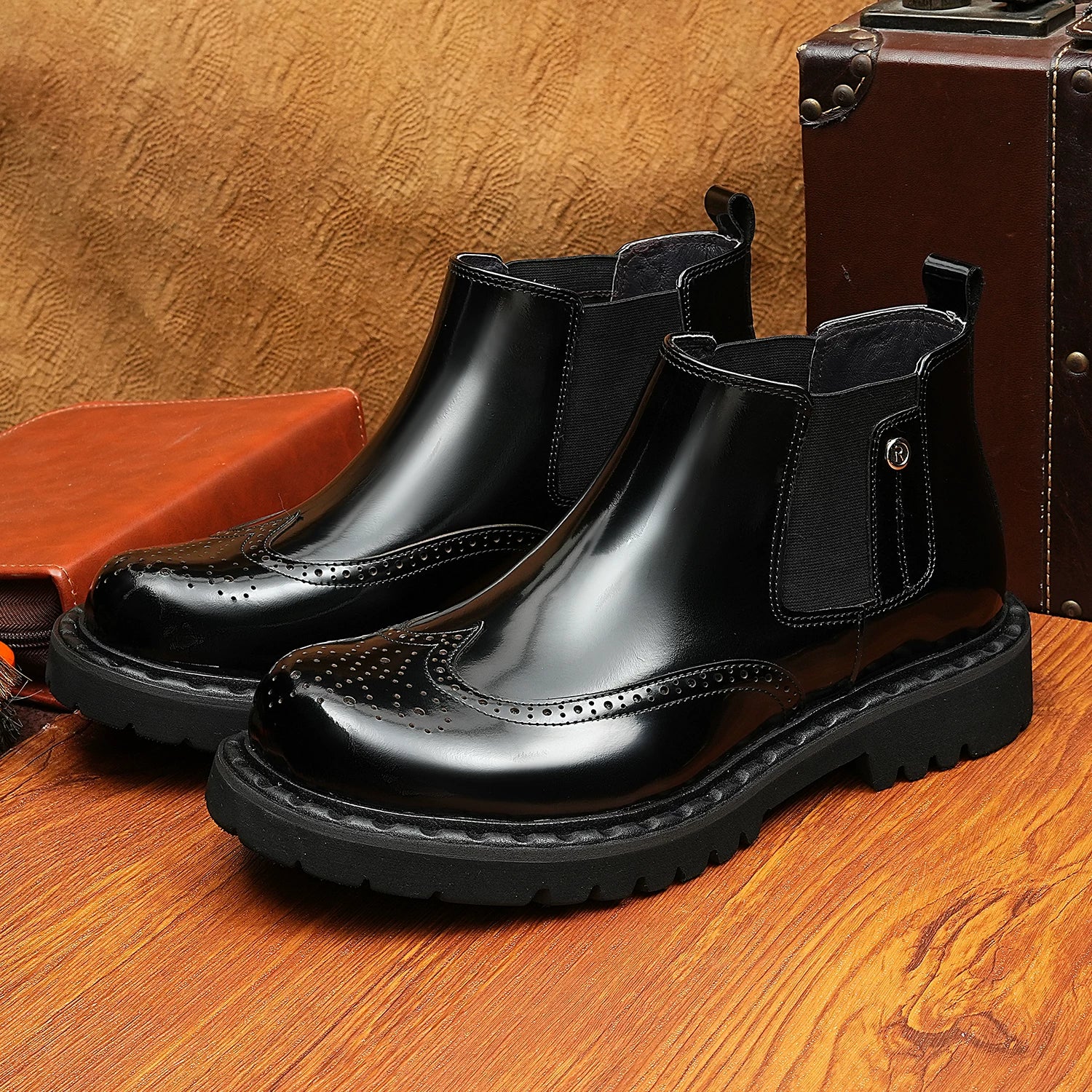 Men's Genuine Leather Martin Boots, Height Increasing, Thick Sole