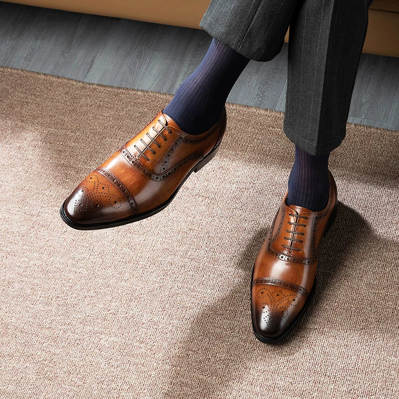 Men's Genuine Leather Leather Shoes, Pointed Toe, British Style