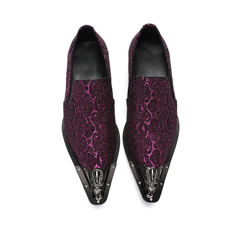 Men's Red Leather Formal Shoes – Pointed Toe, Crocodile Pattern
