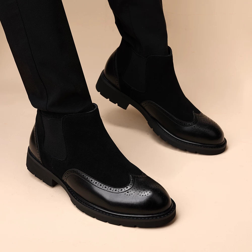 Men's Genuine Leather Martin Boots, Height Increasing, Slip-On