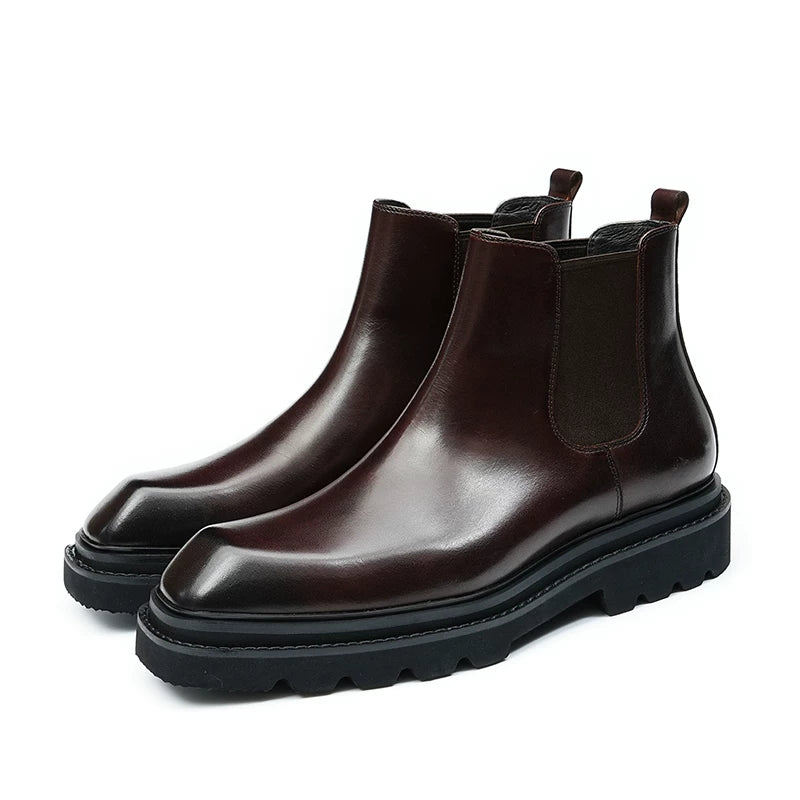 Men's Genuine Leather Martin Boots, Height Increasing, Thick Sole