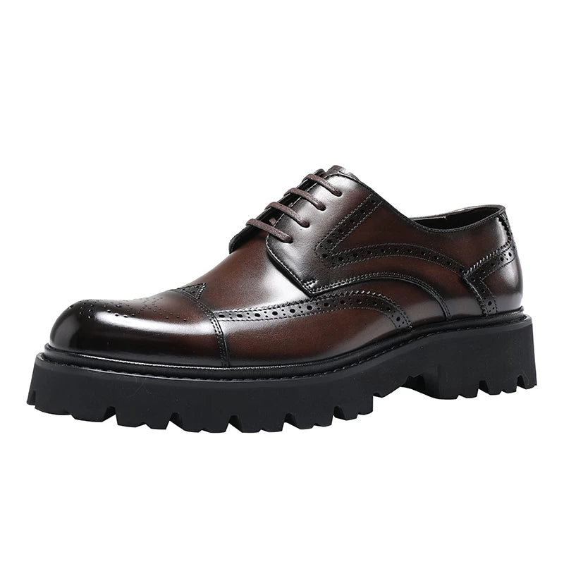Men's Genuine Leather Derby Shoes, Height Increasing, Thick Sole