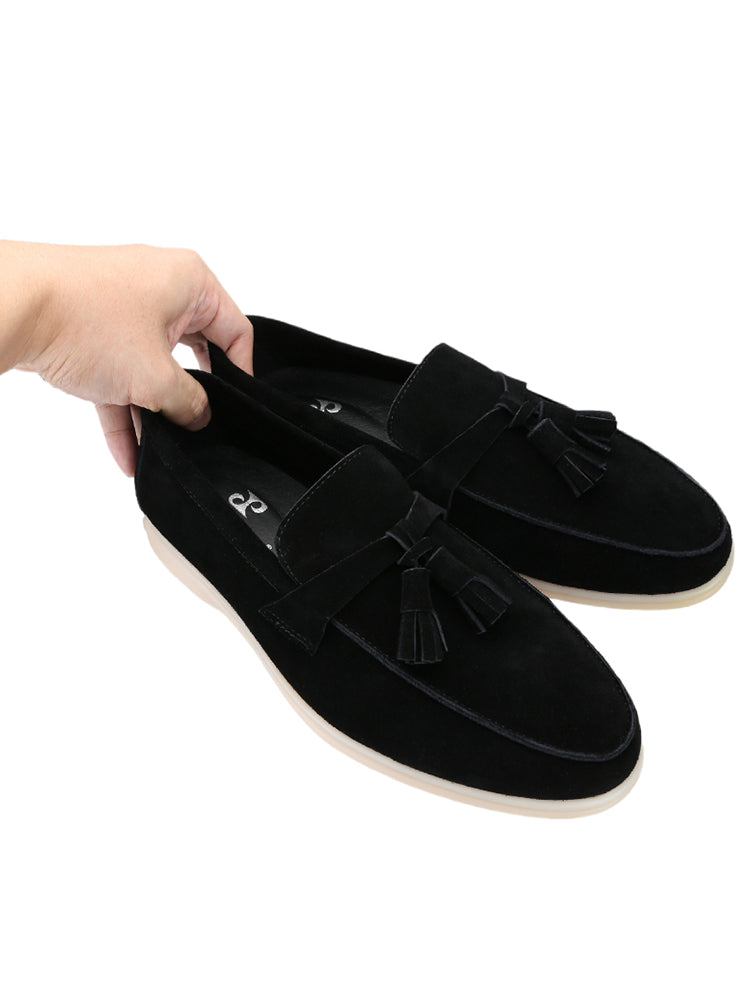 Luxury trendy big brand same style black nubuck leather first layer cowhide men's fashion shoes classic tassel style dad shoes for men