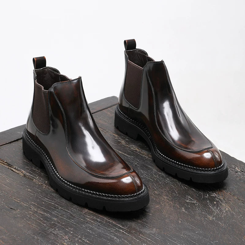 Men's Genuine Leather Chelsea Boots, Thick Sole, British Style