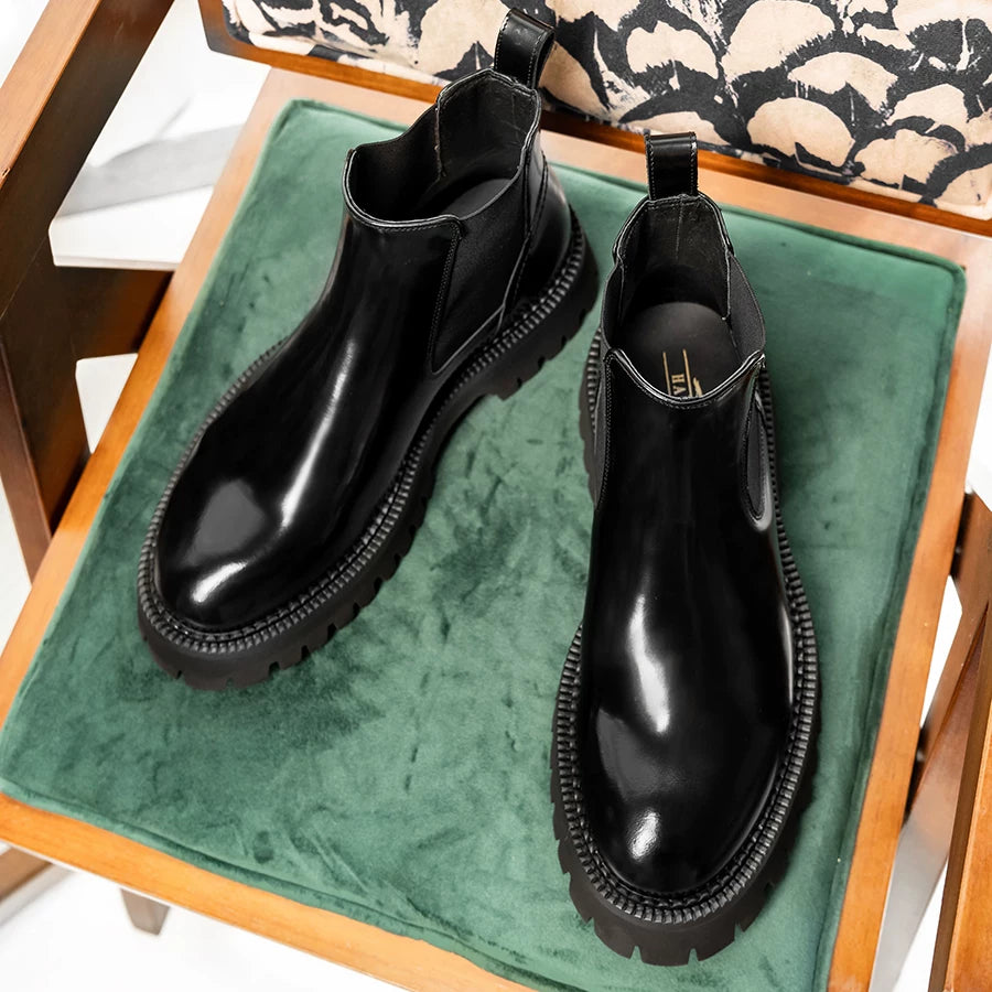 Men's Genuine Leather Martin Boots, Height Increasing, Thick Sole