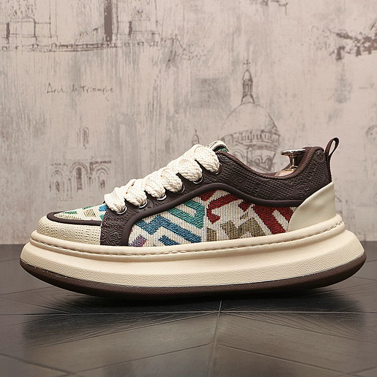 Men's Platform Height-Increasing Breathable Embroidered Korean-Style Skate Sneakers Athletic Casual