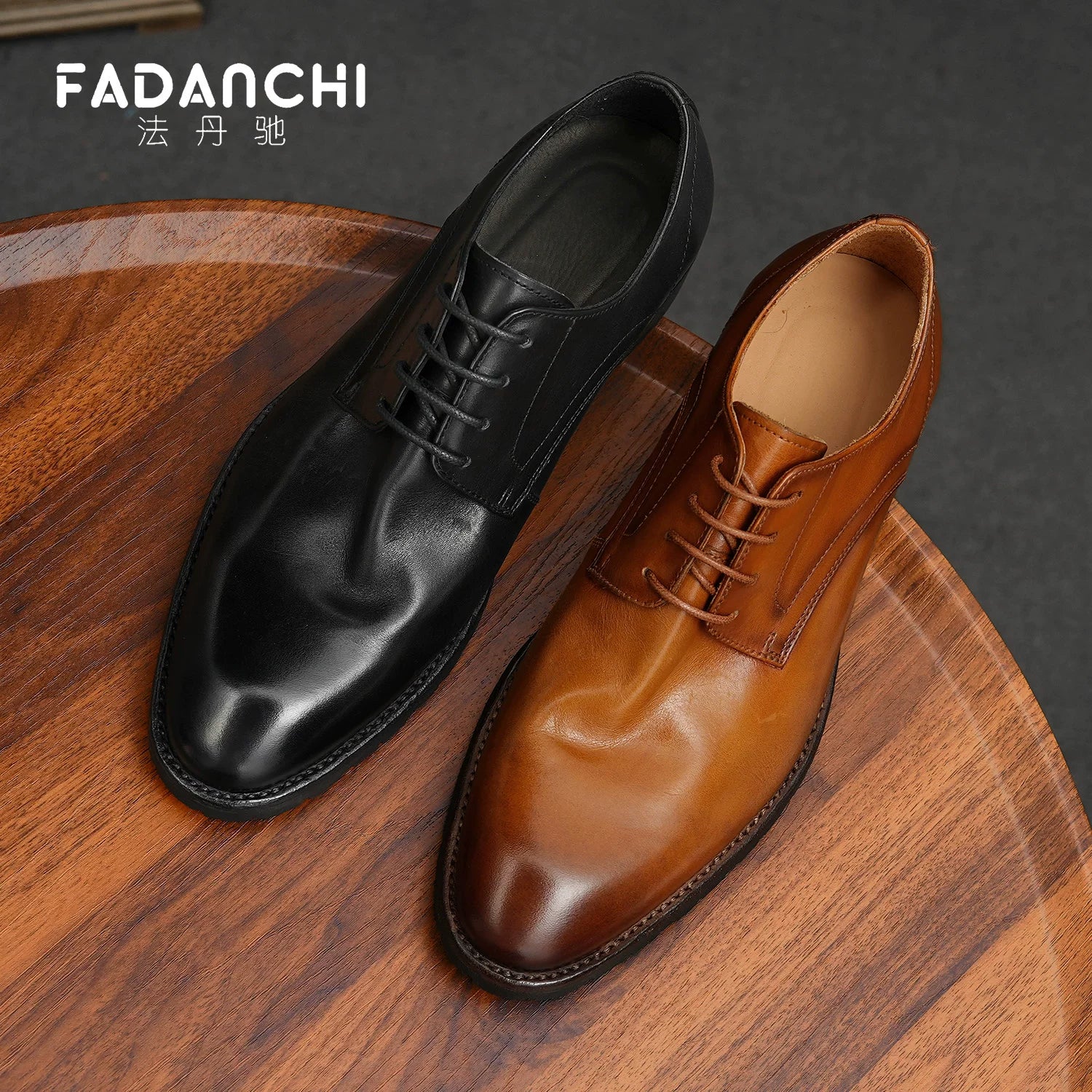 Men's Genuine Leather Derby Shoes, Handmade, Business