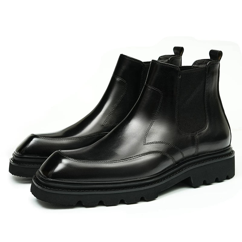 Men's Genuine Leather Martin Boots, Height Increasing, Thick Sole