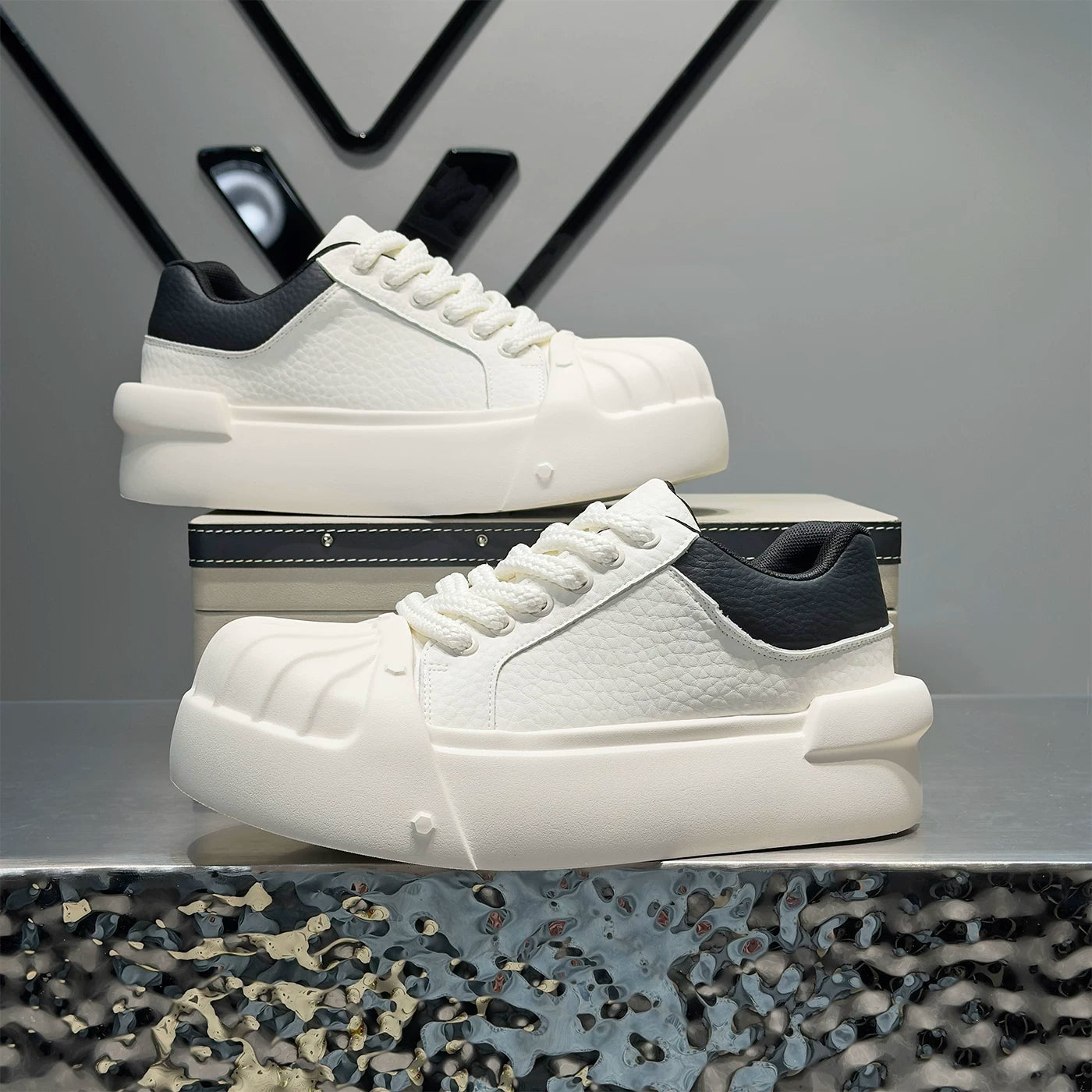 Men's Platform Low-Top Shell-Toe Minimalist Trendy White Sneakers Summer