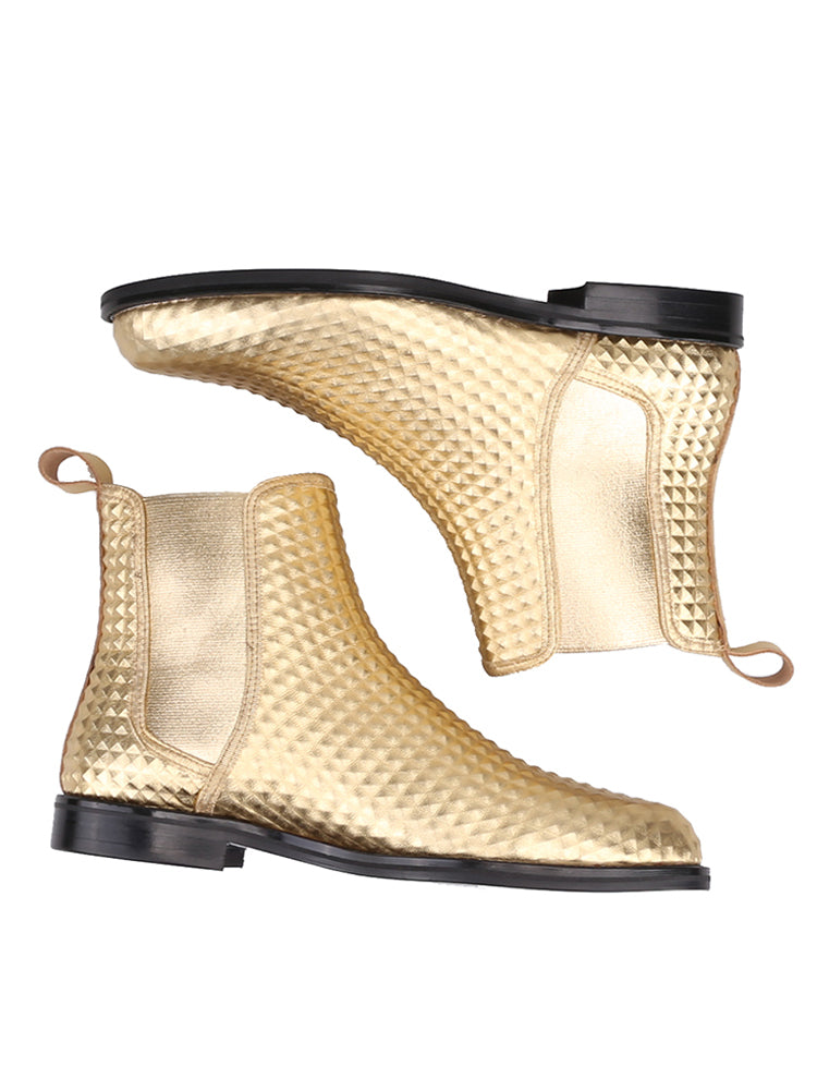 European and American trendy handmade men's short boots imported gold embossed cowhide Chelsea boots