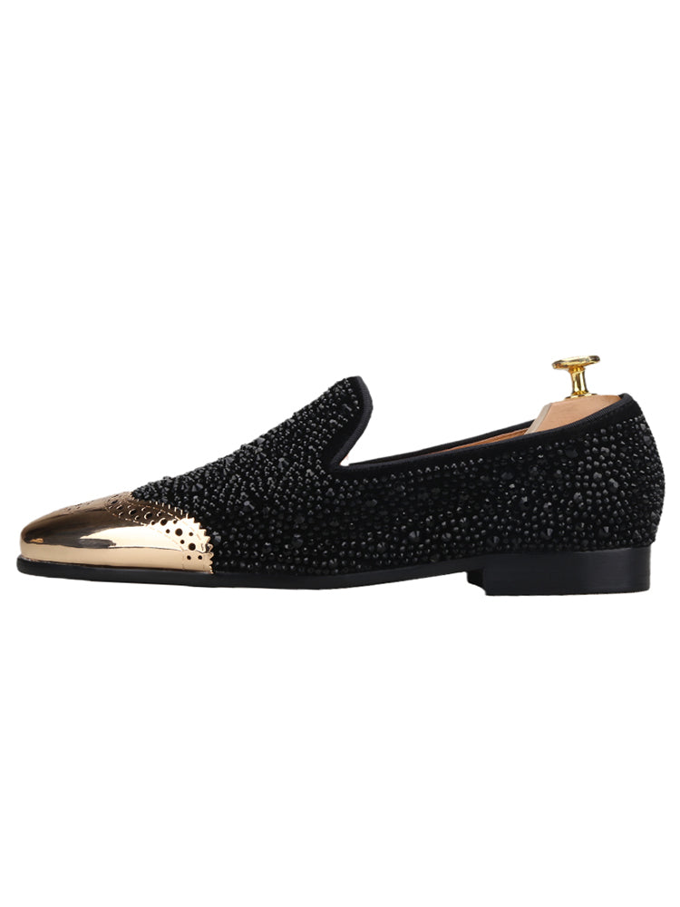 New black suede men's slip-on loafers European and American style rhinestone metal buckle casual lazy shoes
