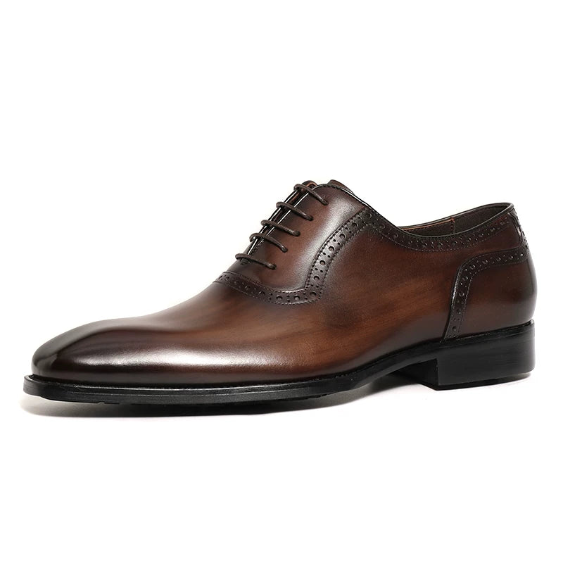 Men's Brown Genuine Leather Oxford Shoes, Handmade, Square Toe
