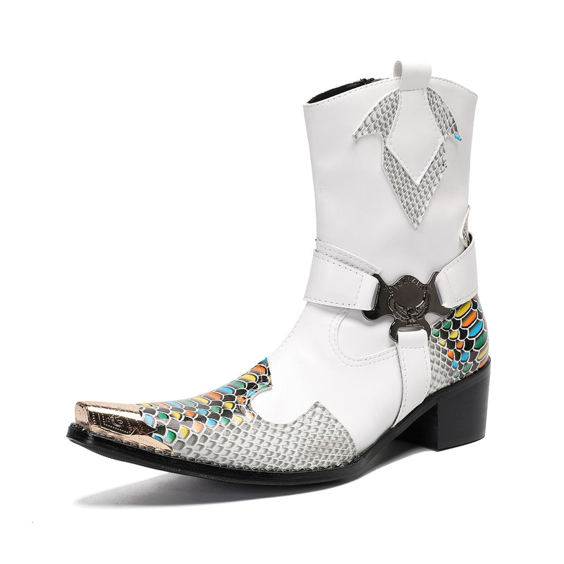 Men's White Leather Chelsea Boots, British Style