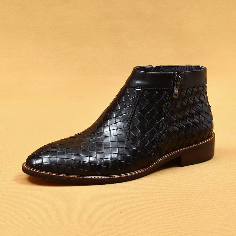 Men's Genuine Leather Martin Boots, Woven, British Style