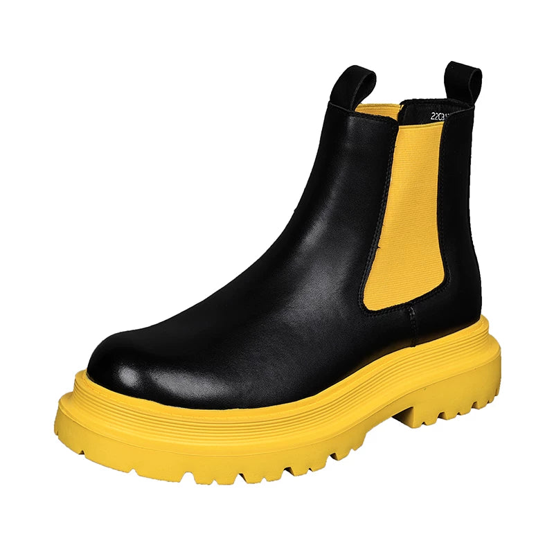Men's Genuine Leather Martin Boots, Height Increasing, Thick Sole