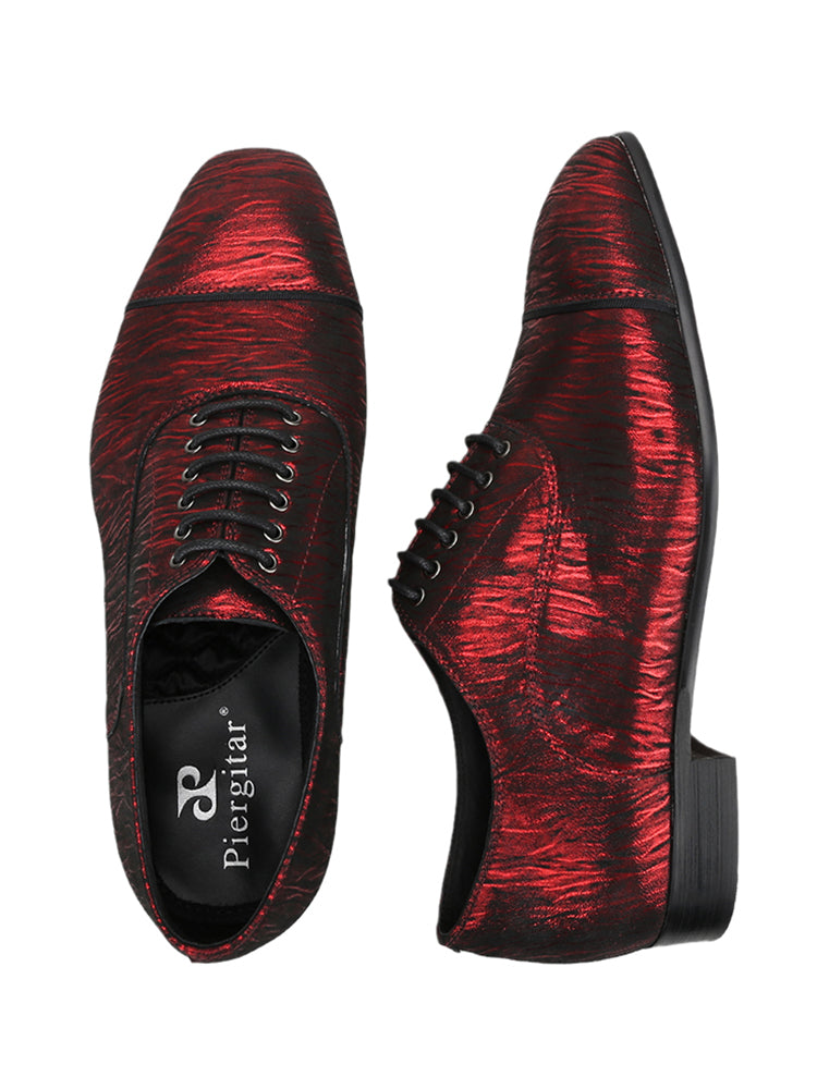 Exported to Europe and the United States, red and black shiny sheepskin men's casual leather shoes, suitable for wedding parties and fashionable Oxford shoes
