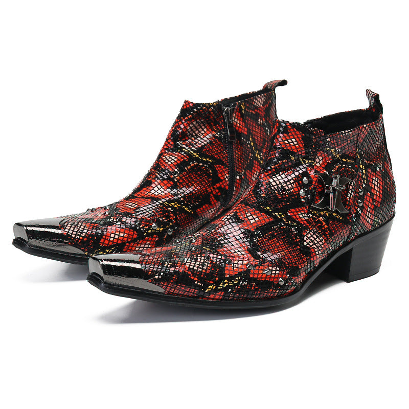 New Brogue Carved Chelsea Boots Korean Style Trendy Short Boots Men's High Top Leather Shoes Youth Brand Martin Boots