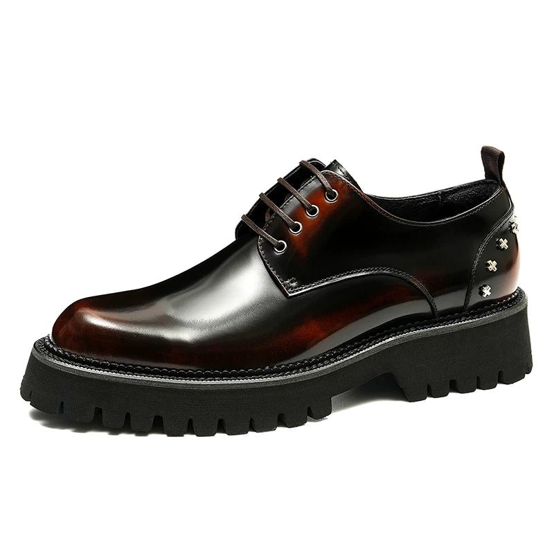 Men's Black Genuine Leather Leather Shoes, Height Increasing, Thick Sole