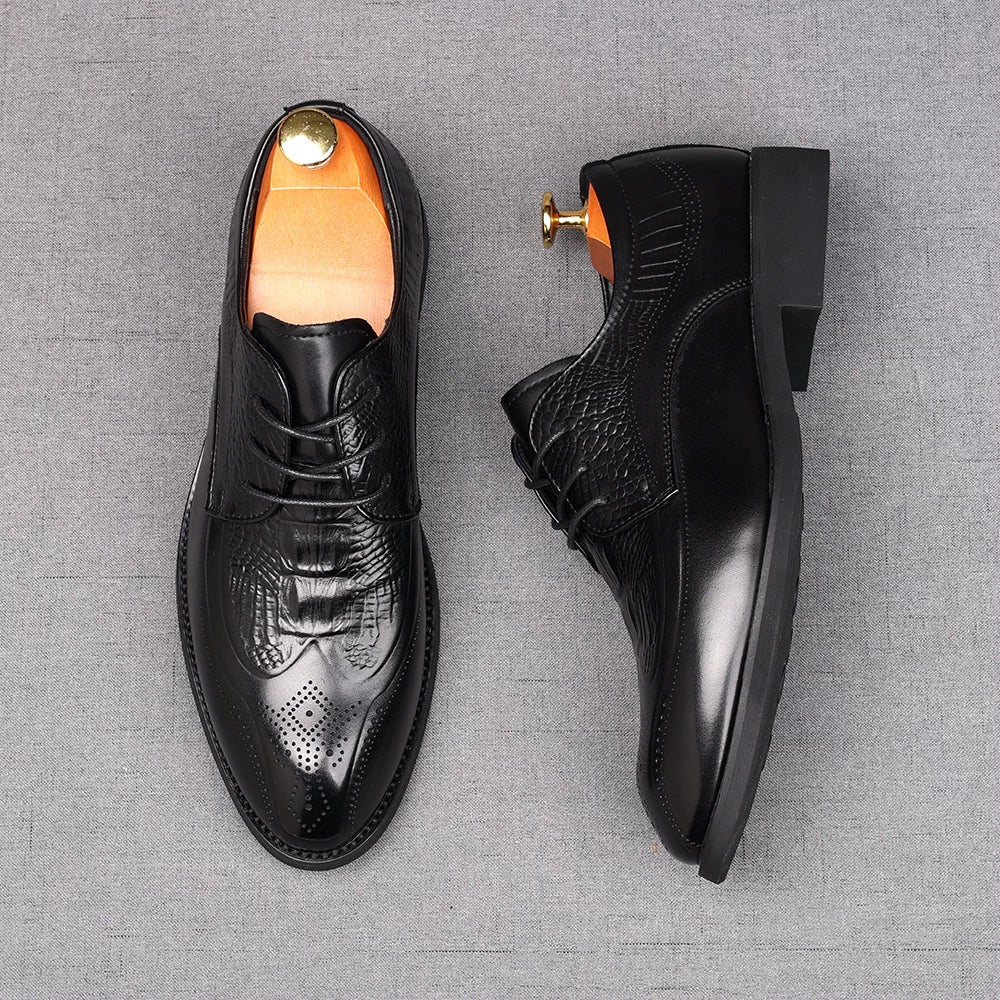 Men's Genuine Leather Derby Shoes, Height Increasing, Pointed Toe