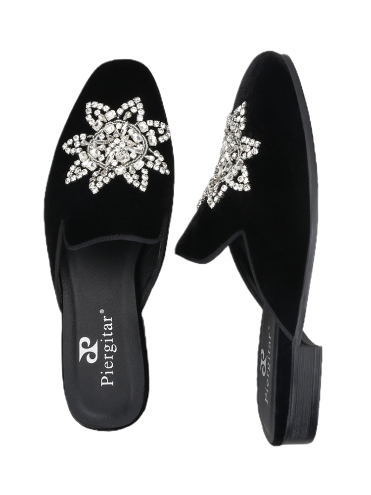 New imported velvet slippers for men, European and American fashion party banquets, rhinestone Mules, handmade trendy slippers