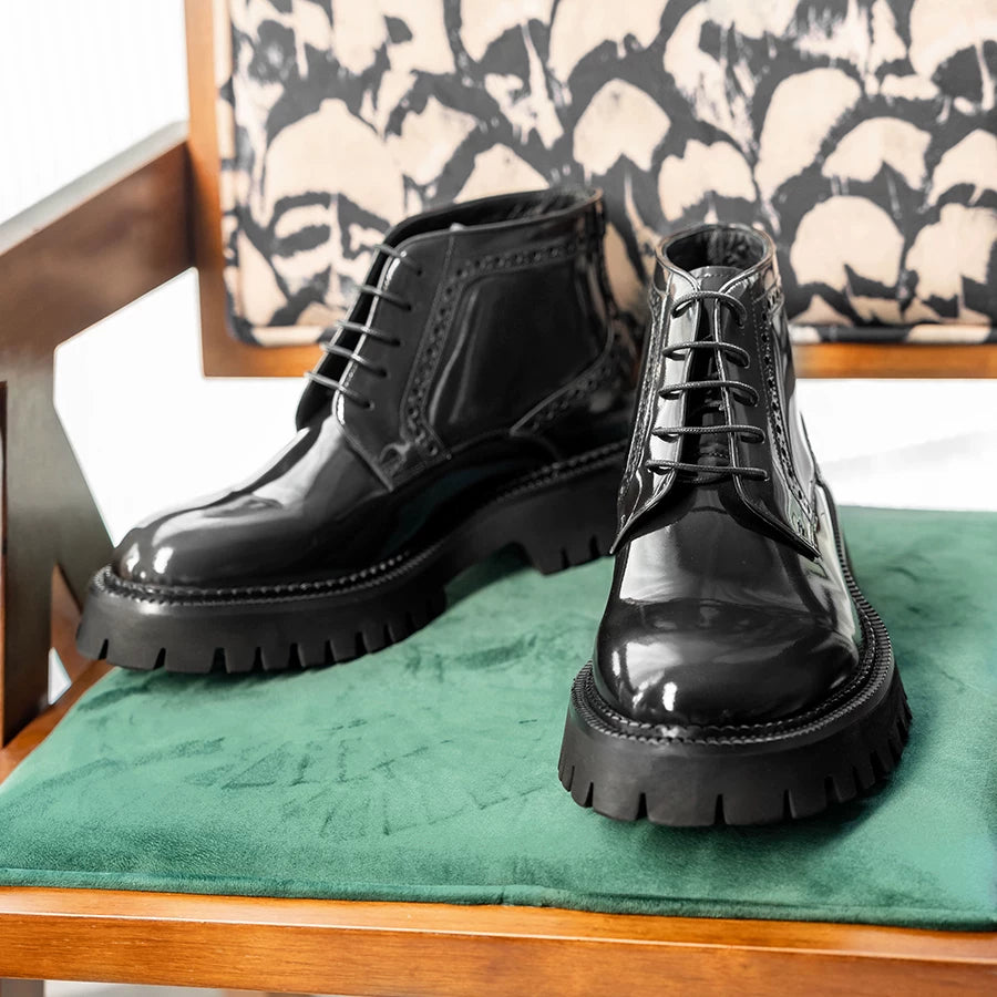 Men's Genuine Leather Martin Boots, Height Increasing, Thick Sole