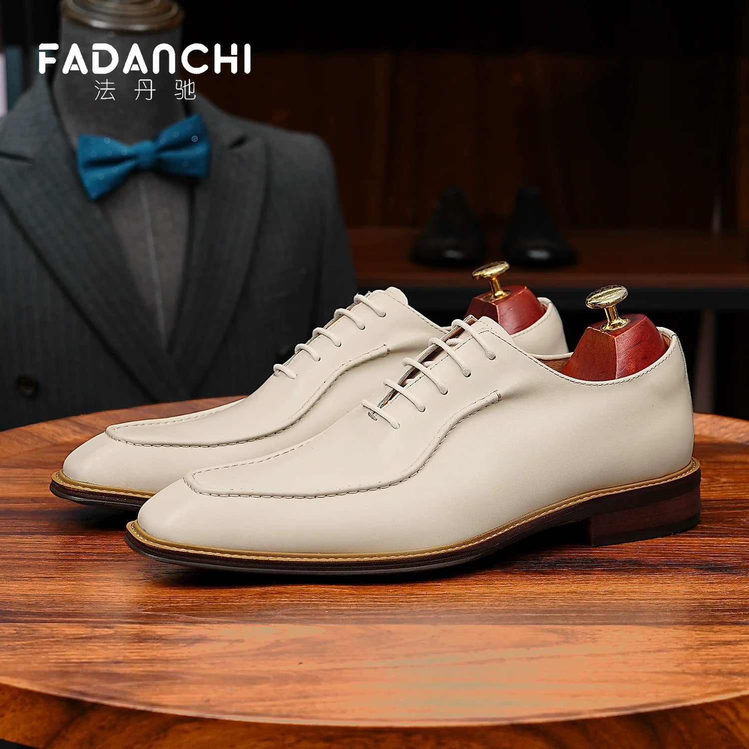 Men's White Genuine Leather Oxford Shoes, Business, Formal