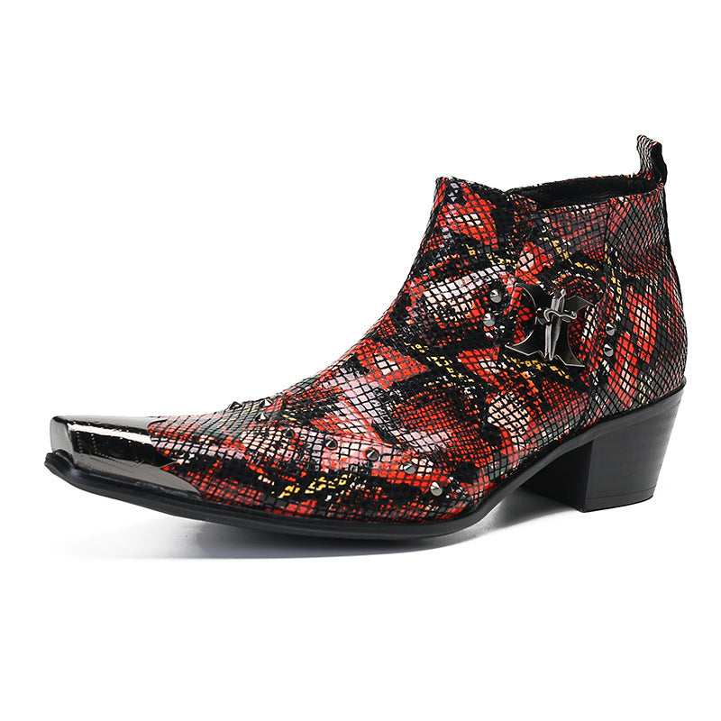 New Brogue Carved Chelsea Boots Korean Style Trendy Short Boots Men's High Top Leather Shoes Youth Brand Martin Boots