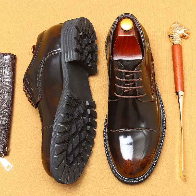 Men's Genuine Leather Leather Shoes, Thick Sole, Patent Leather