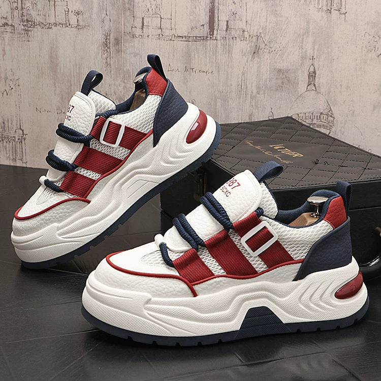 Men's New Height-Increasing Platform Lace-Up Korean Style Color-Block Dad Shoes