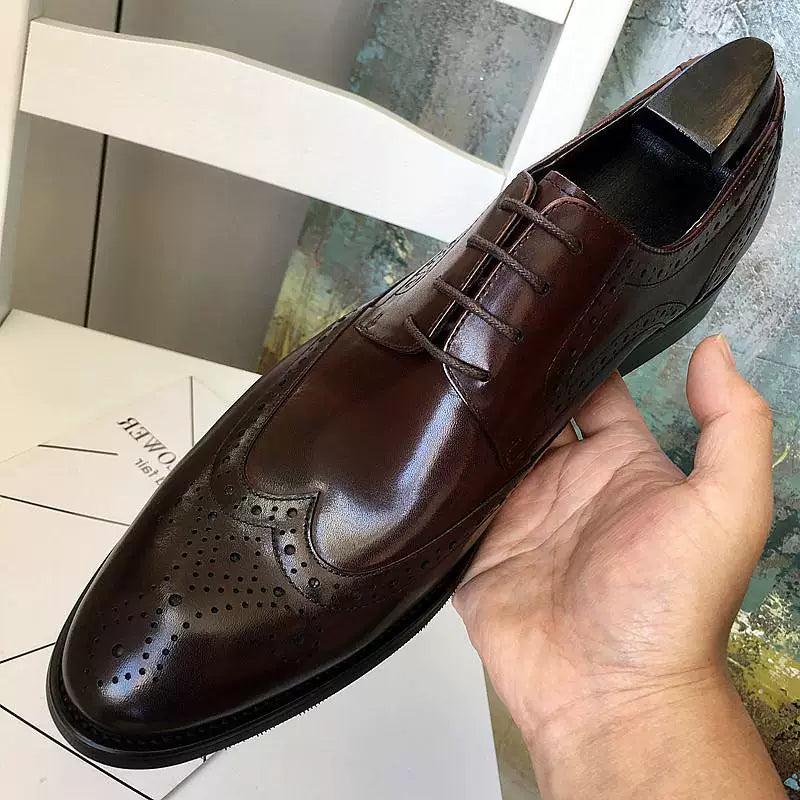 Men's Genuine Leather Wedding Shoes, Pointed Toe, British Style