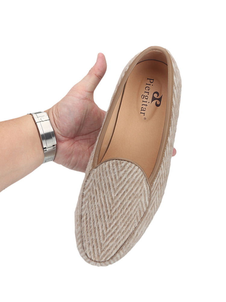 British imported apricot herringbone woolen men's casual shoes European and American classic milk white non-slip outsole shoes